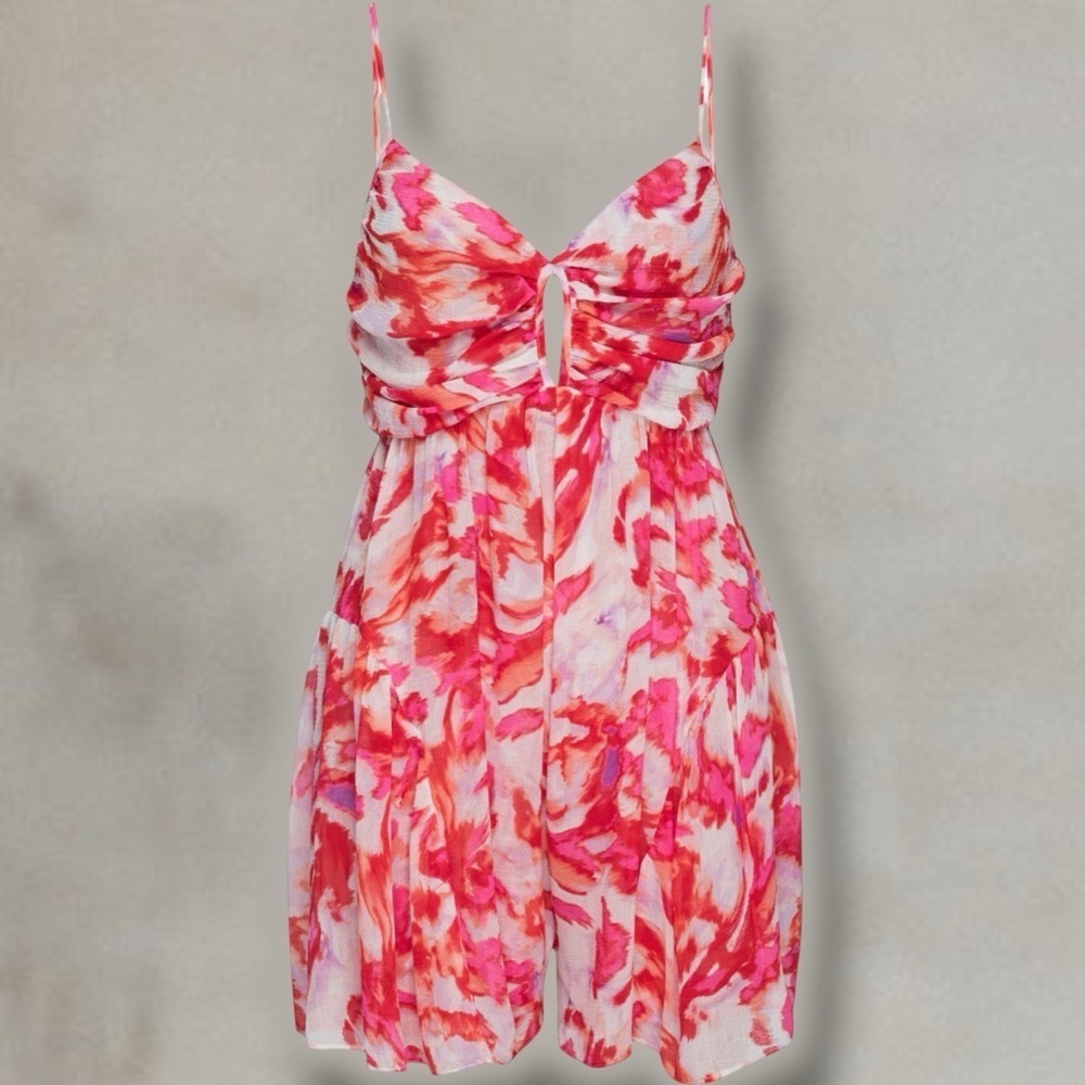 NWT MISA Los Angeles ‘Indira’ Romper in “Maldive Marble” White & Pink Sz Medium